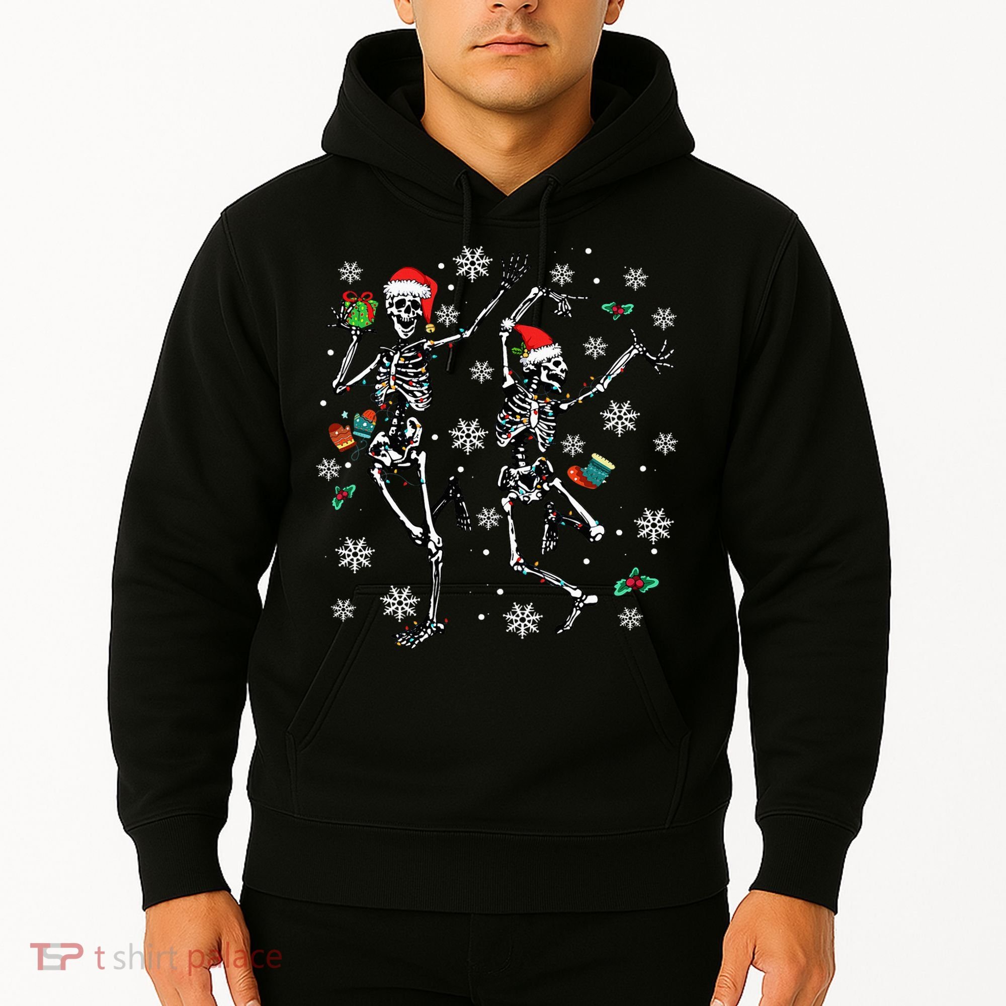 Festive Dancing Skeleton with Christmas Lights Hoodie