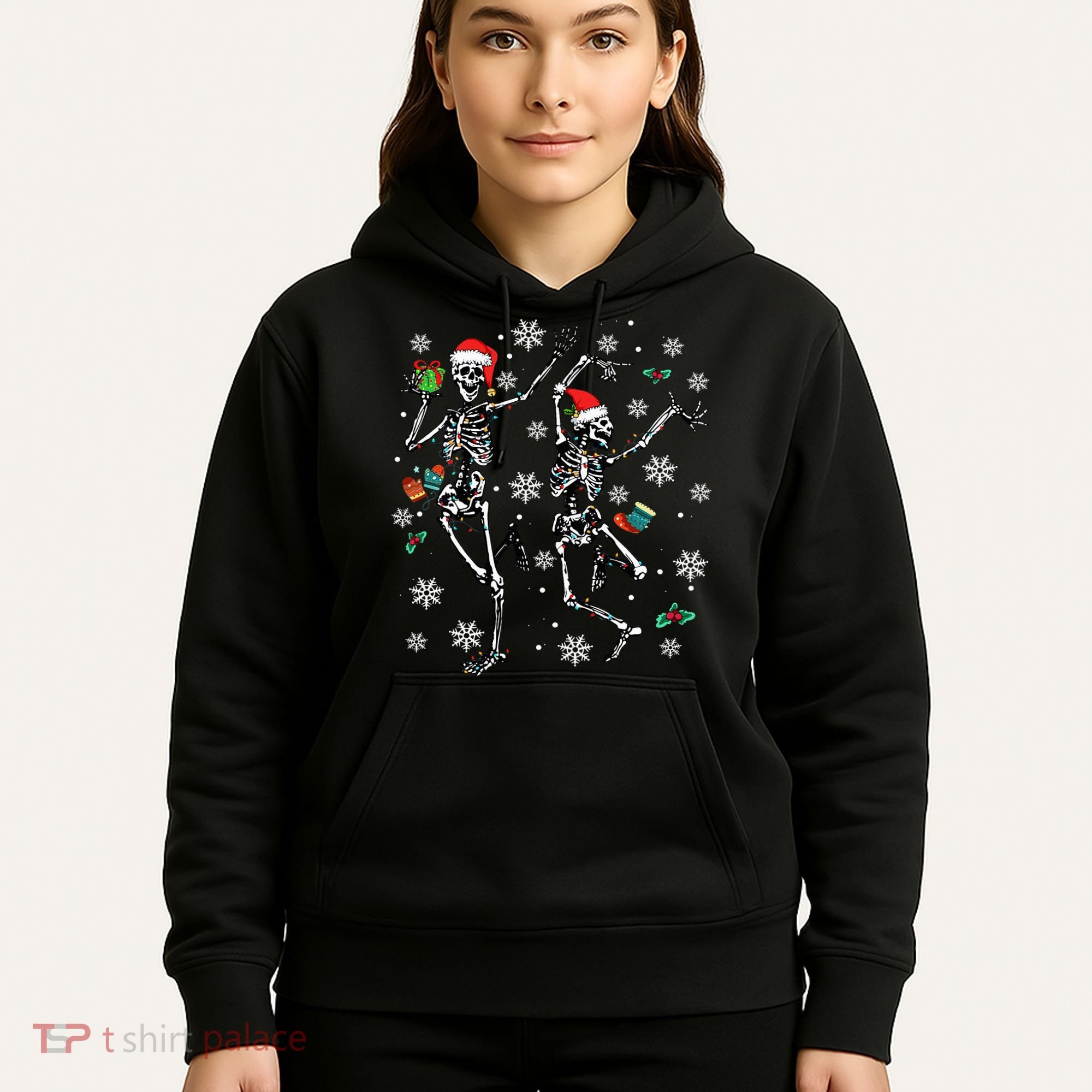 Festive Dancing Skeleton with Christmas Lights Hoodie