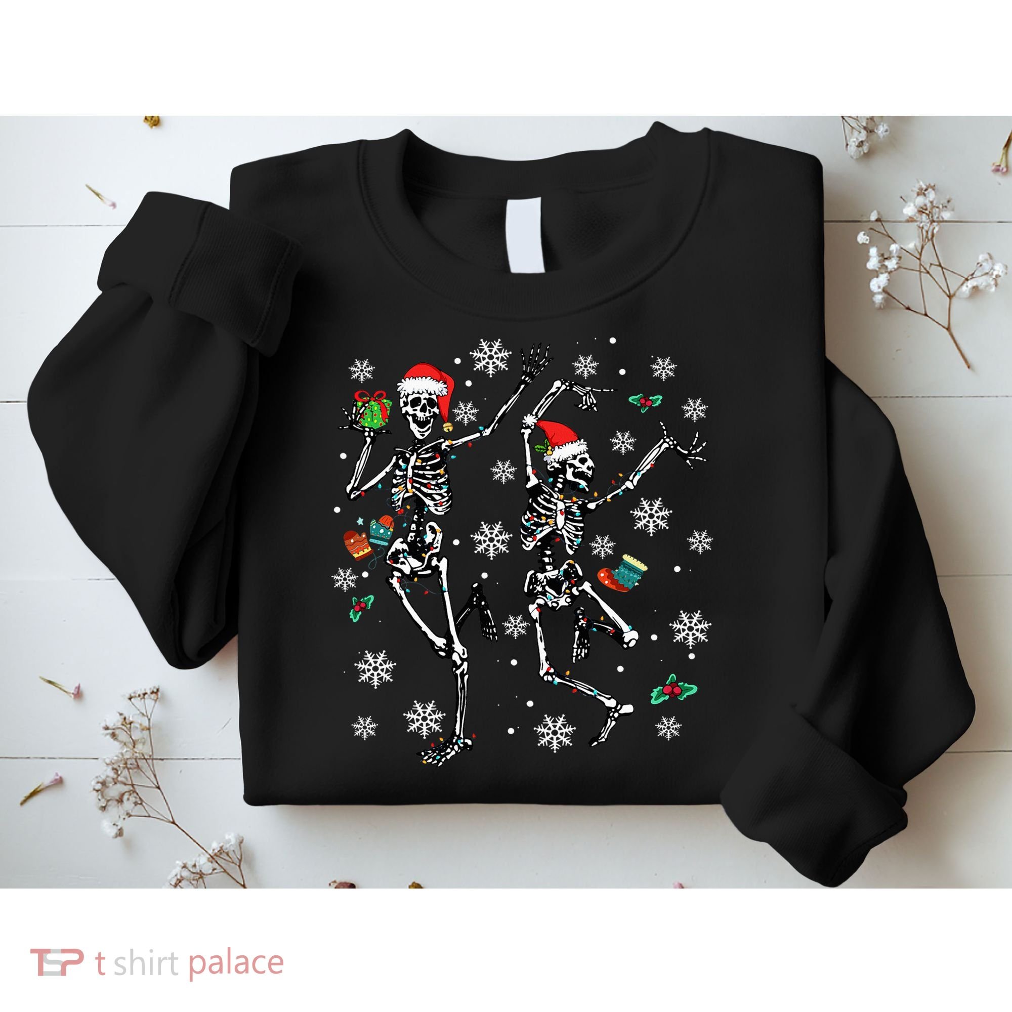 Festive Dancing Skeleton with Christmas Lights Sweatshirt