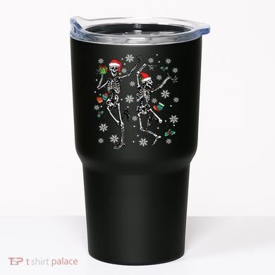 Festive Dancing Skeleton with Christmas Lights Tumbler
