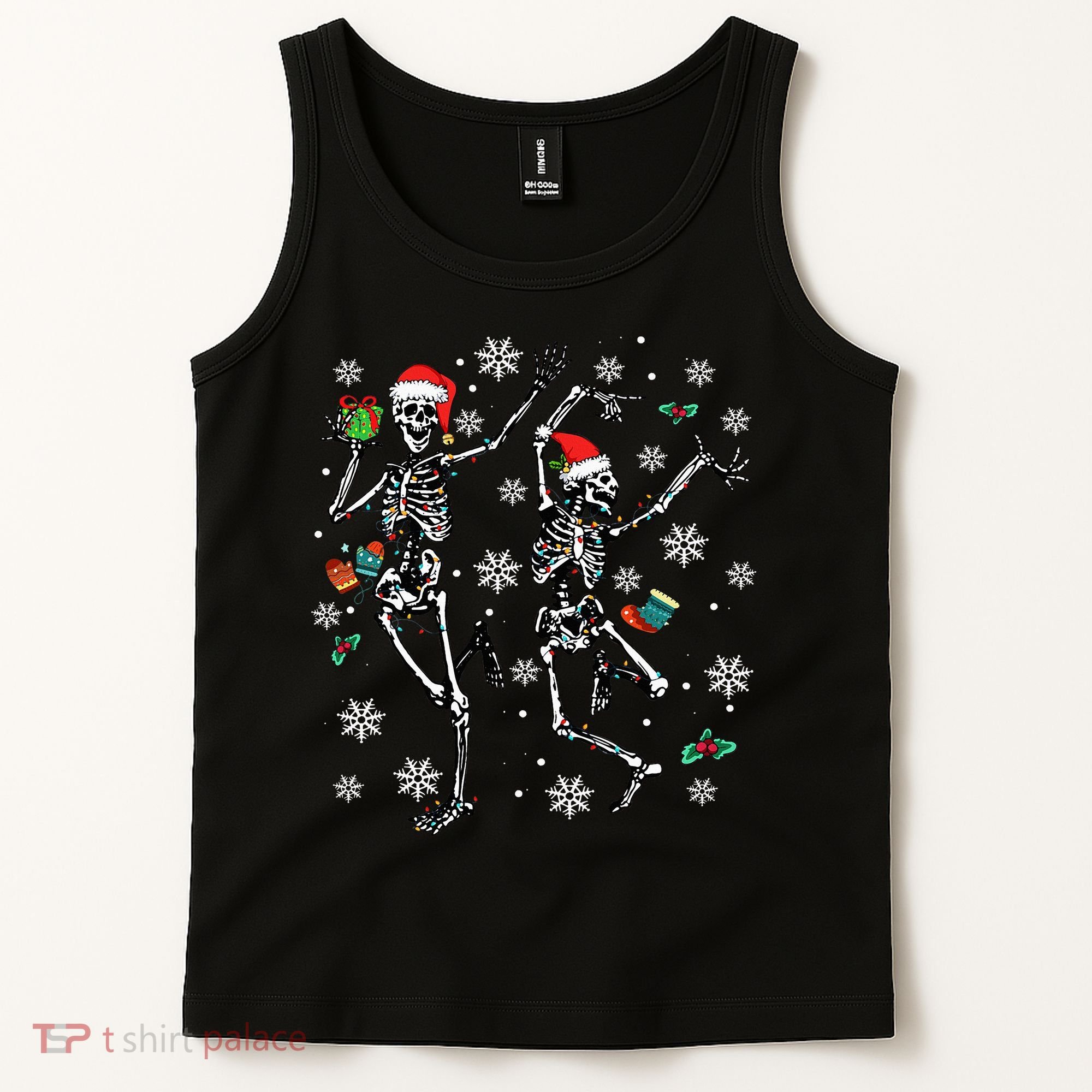 Festive Dancing Skeleton with Christmas Lights Tank Top