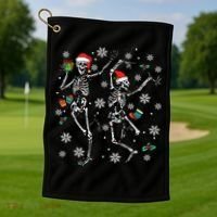 Festive Dancing Skeleton with Christmas Lights Golf Towel thumb 1