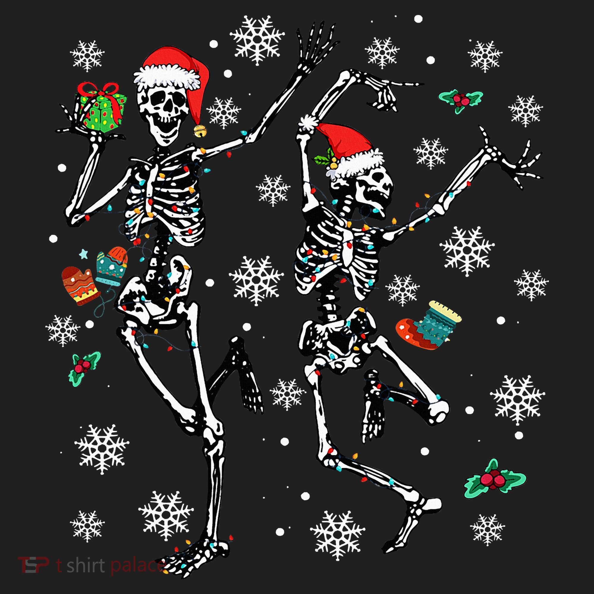 Festive Dancing Skeleton with Christmas Lights Golf Towel
