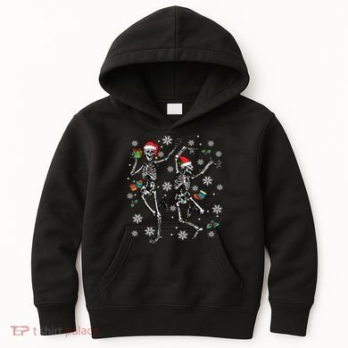 Festive Dancing Skeleton with Christmas Lights Kids Hoodie