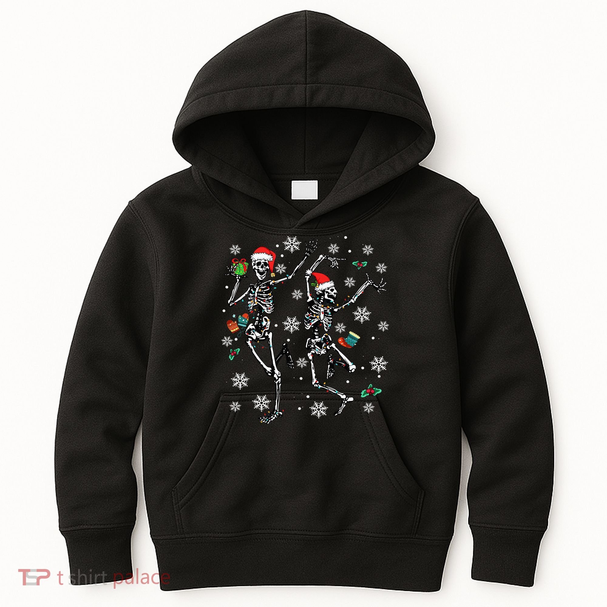 Festive Dancing Skeleton with Christmas Lights Kids Hoodie
