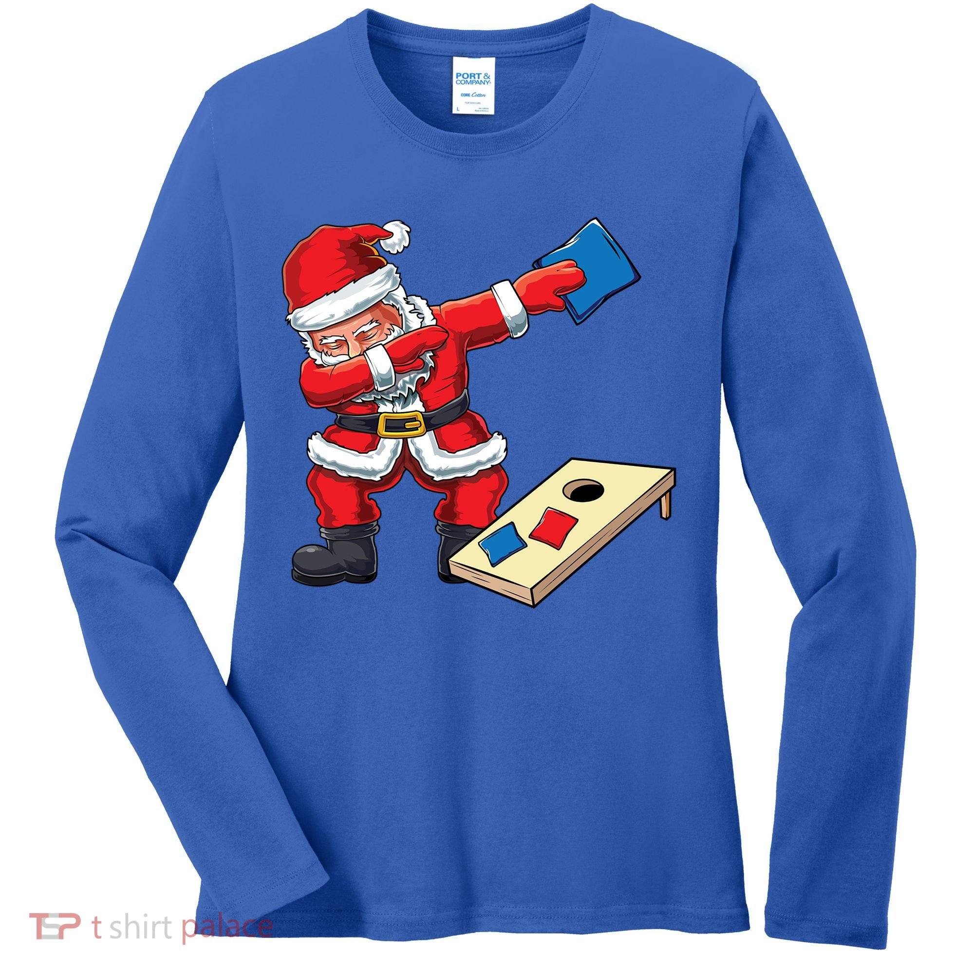 Funny Dabbing Santa Claus Cornhole Christmas Corn Hole Xmas Cool Gift Women's Long Sleeve Shirt