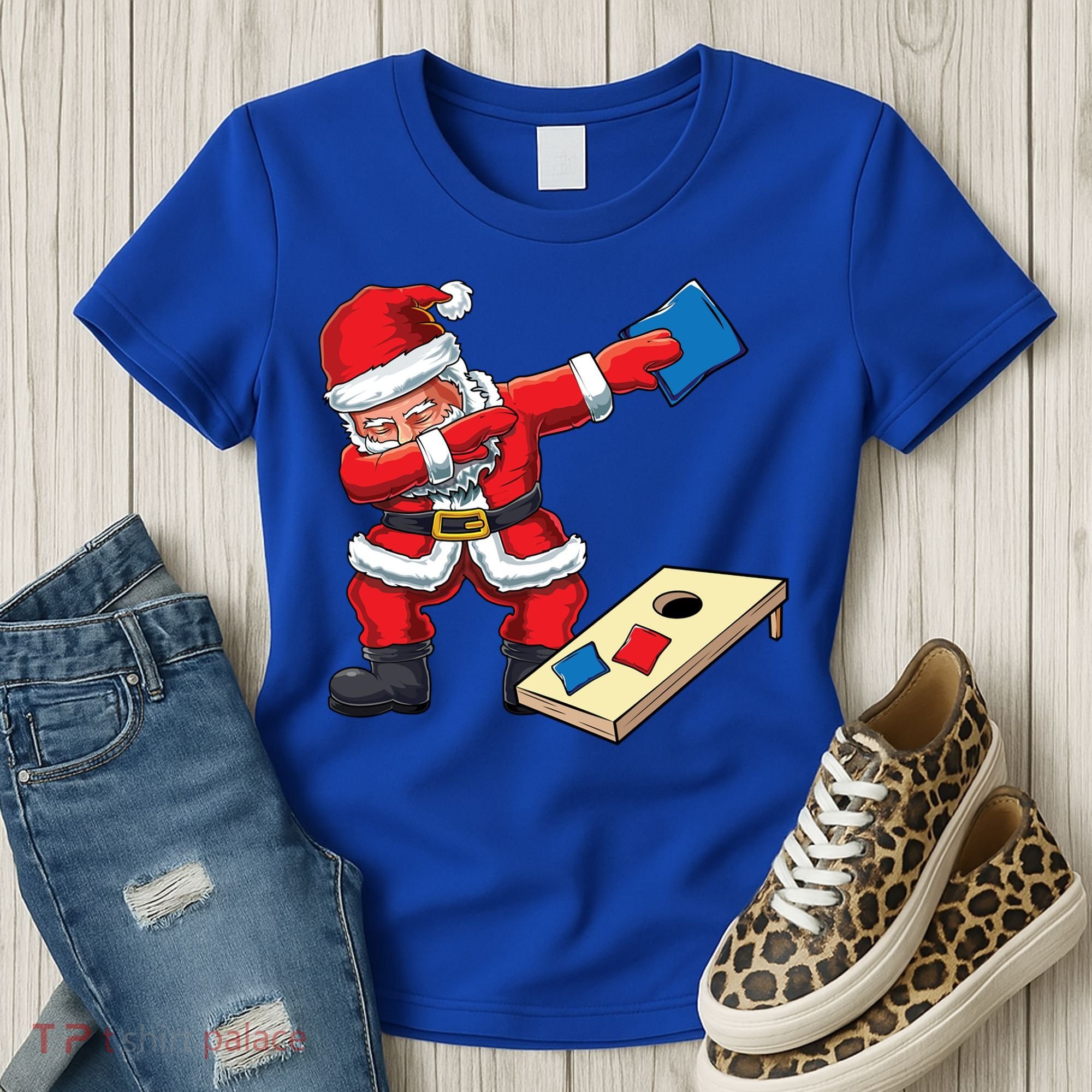 Funny Dabbing Santa Claus Cornhole Christmas Corn Hole Xmas Cool Gift Women's T-Shirt