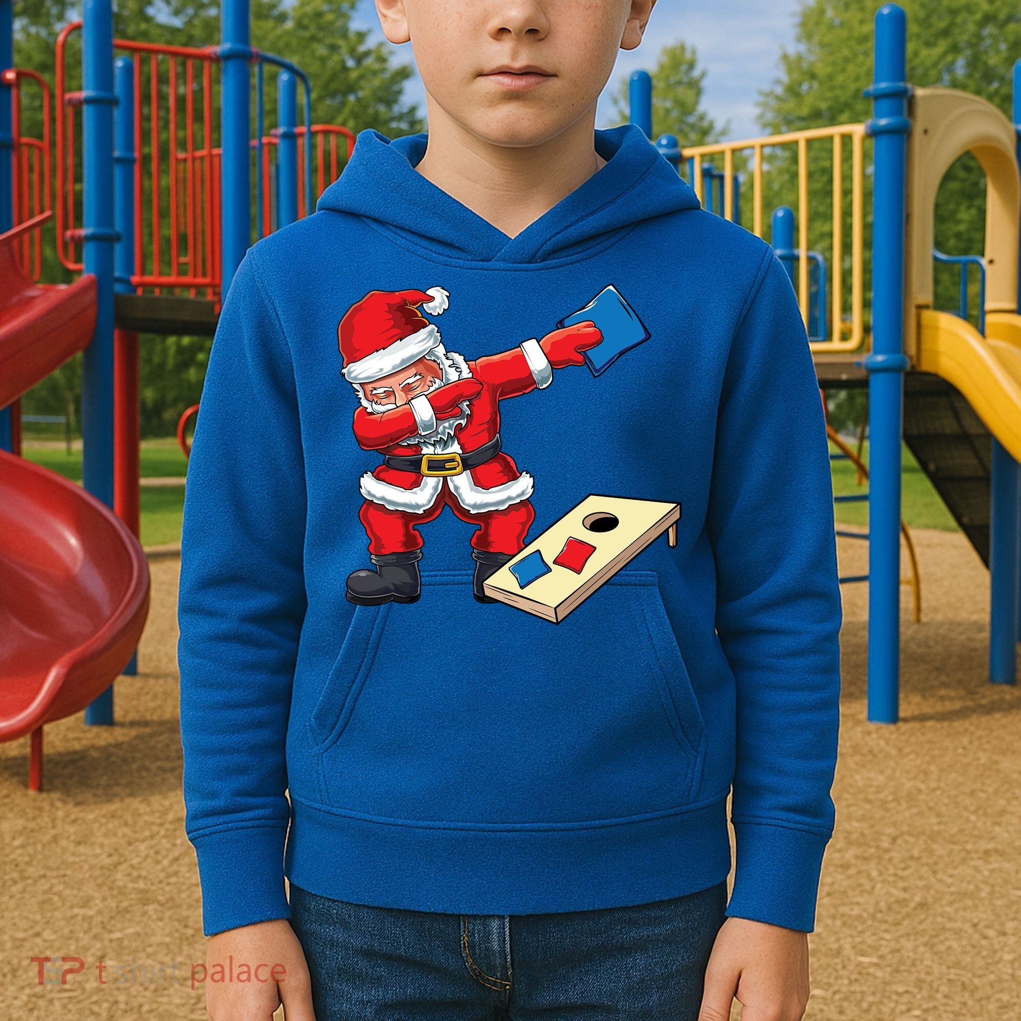 Funny Dabbing Santa Claus Cornhole Christmas Corn Hole Xmas Cool Gift Kids Hoodie