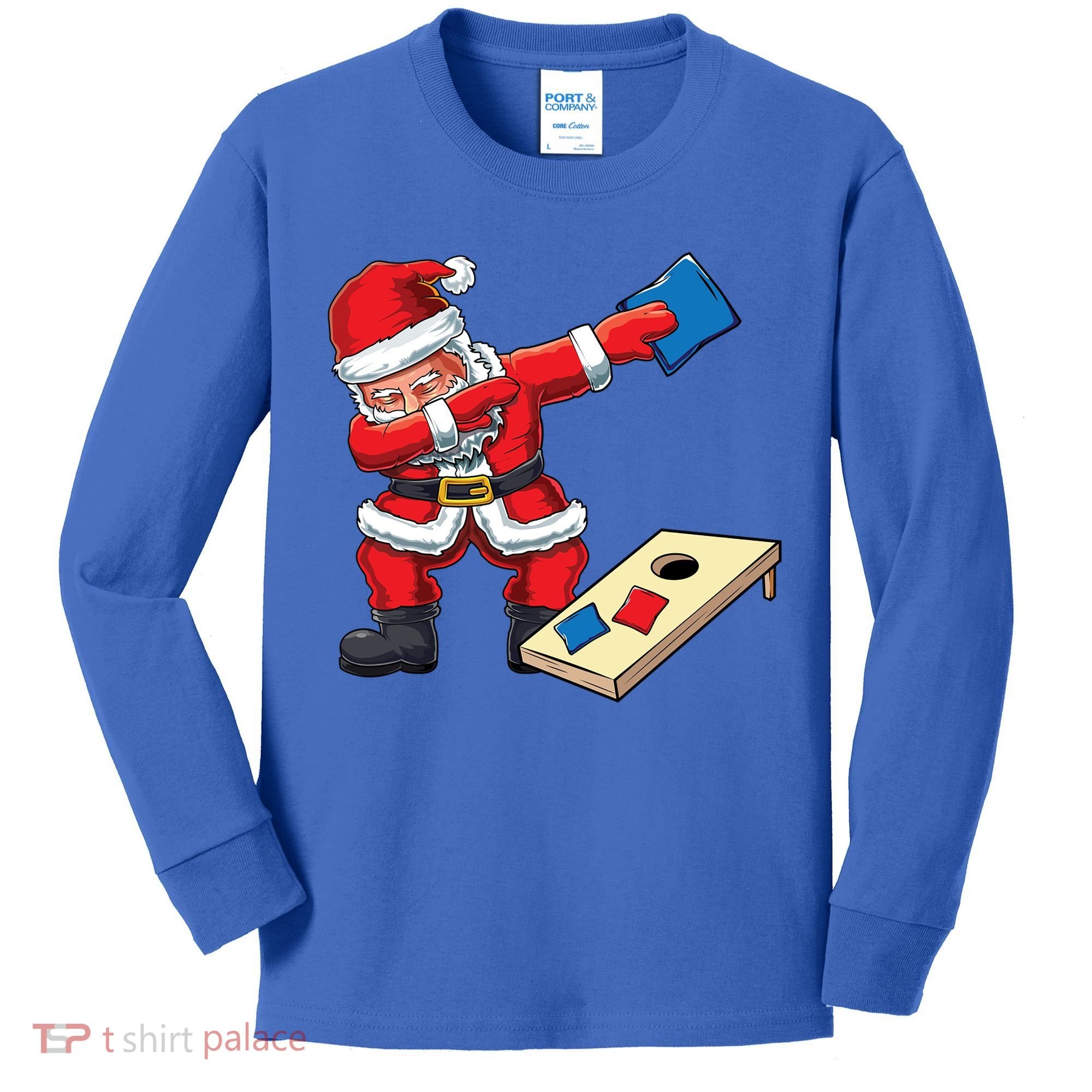 Funny Dabbing Santa Claus Cornhole Christmas Corn Hole Xmas Cool Gift Kids Long Sleeve Shirt