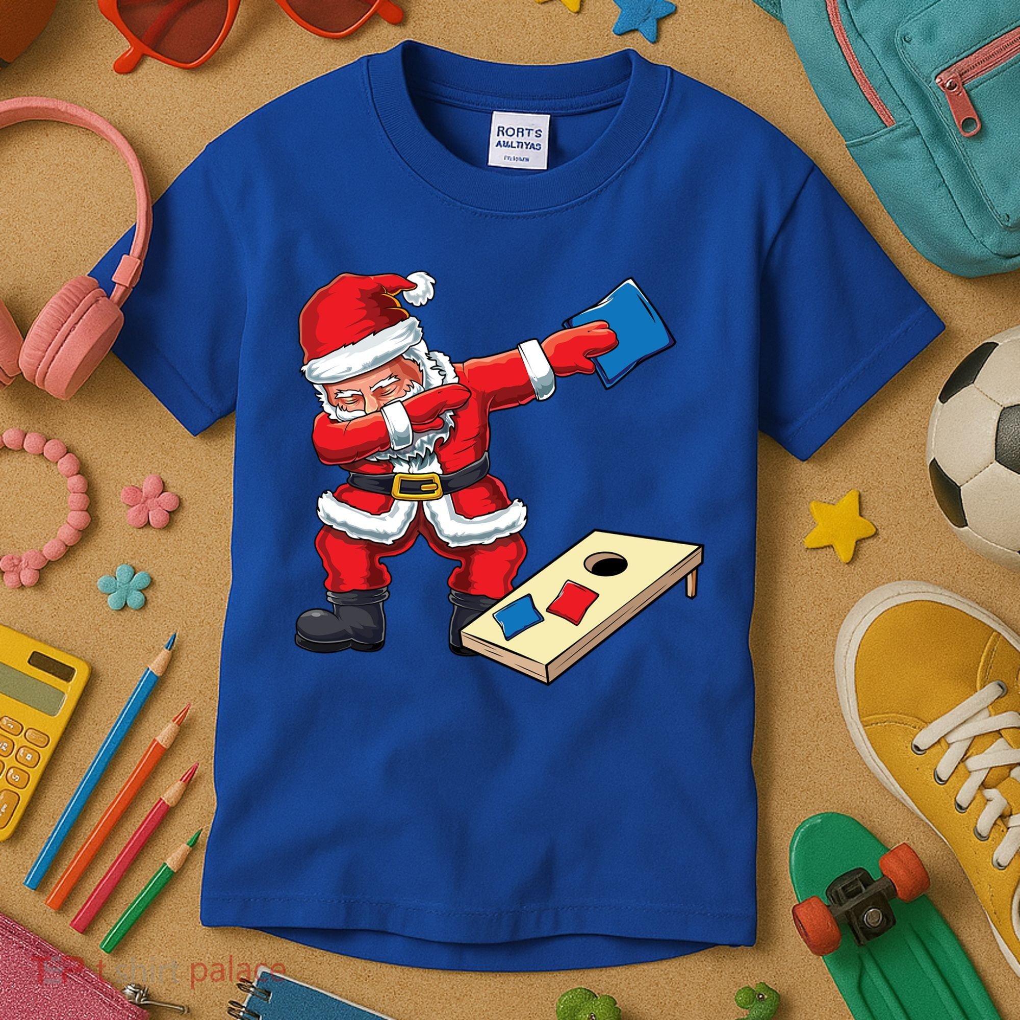 Funny Dabbing Santa Claus Cornhole Christmas Corn Hole Xmas Cool Gift Kids T-Shirt