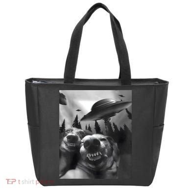 Funny Dogs Selfie With UFOs Tote Bag