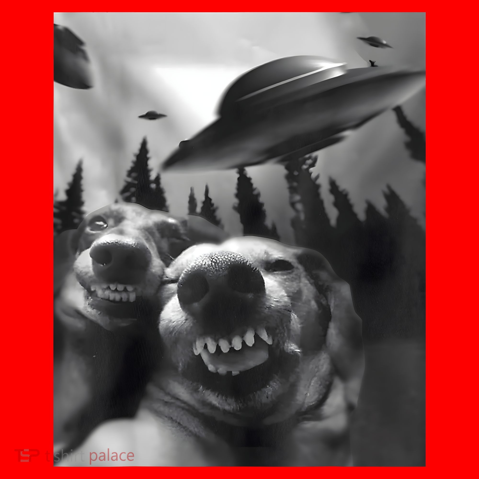 Funny Dogs Selfie With UFOs Santa Hat