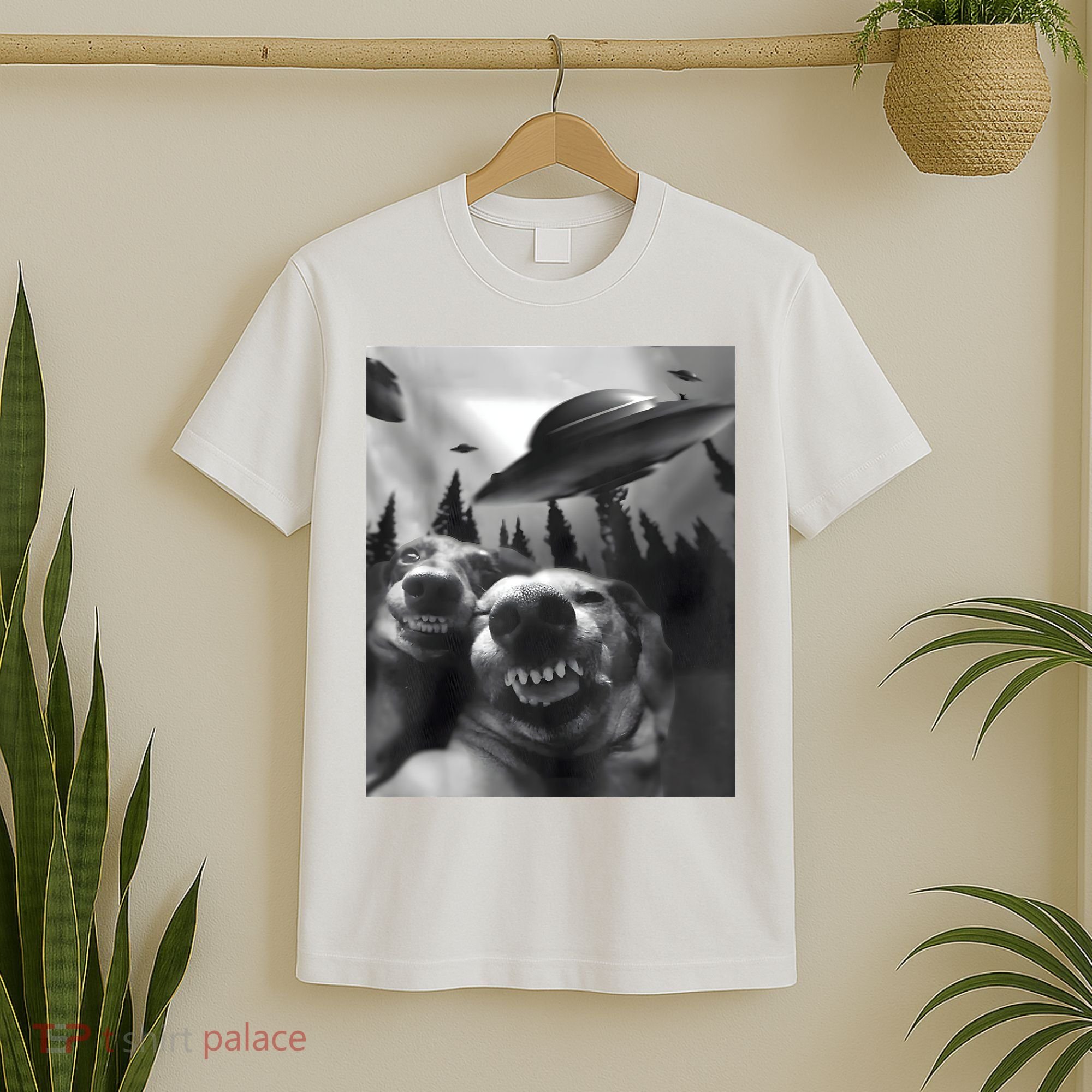 Funny Dogs Selfie With UFOs T-Shirt