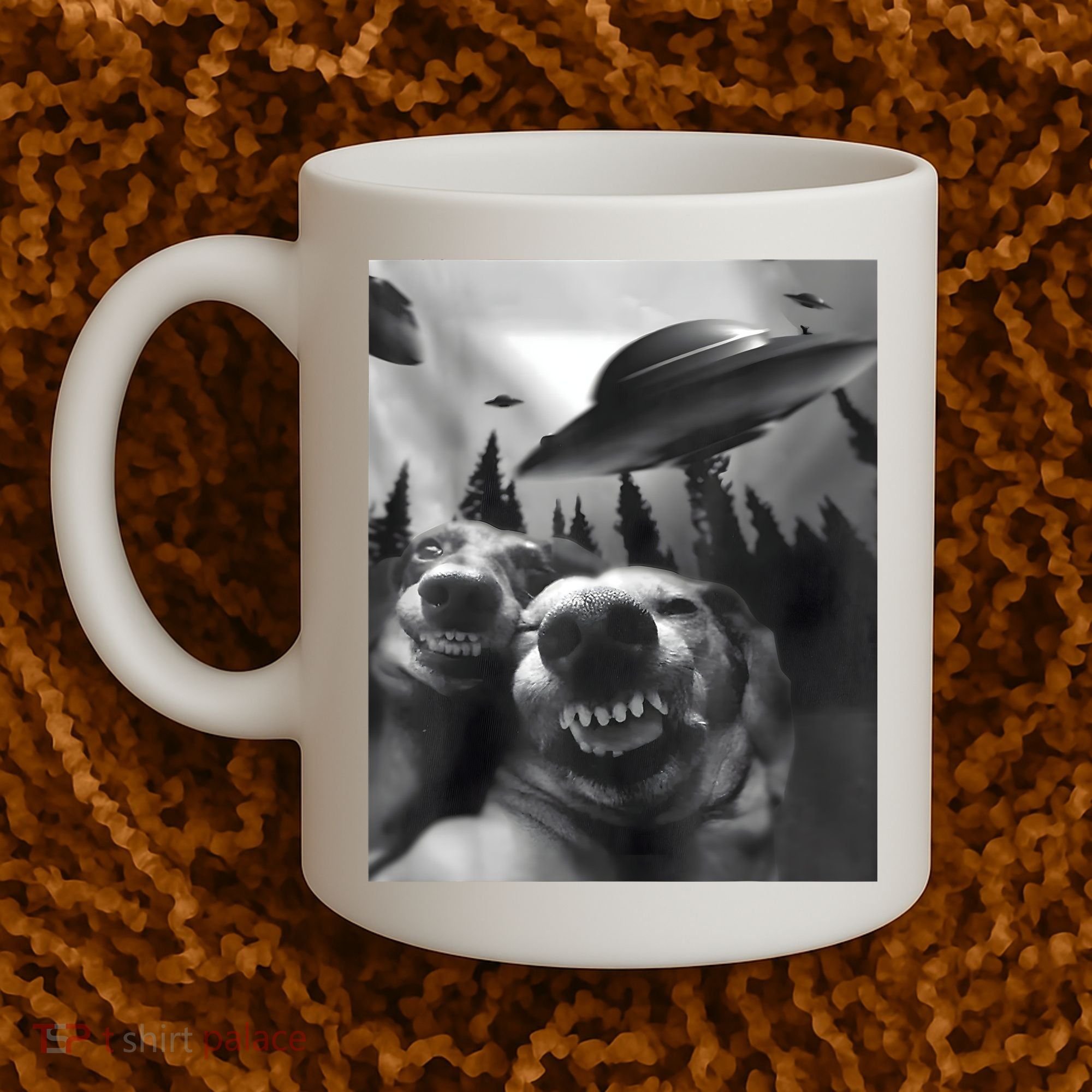 Funny Dogs Selfie With UFOs Coffee Mug