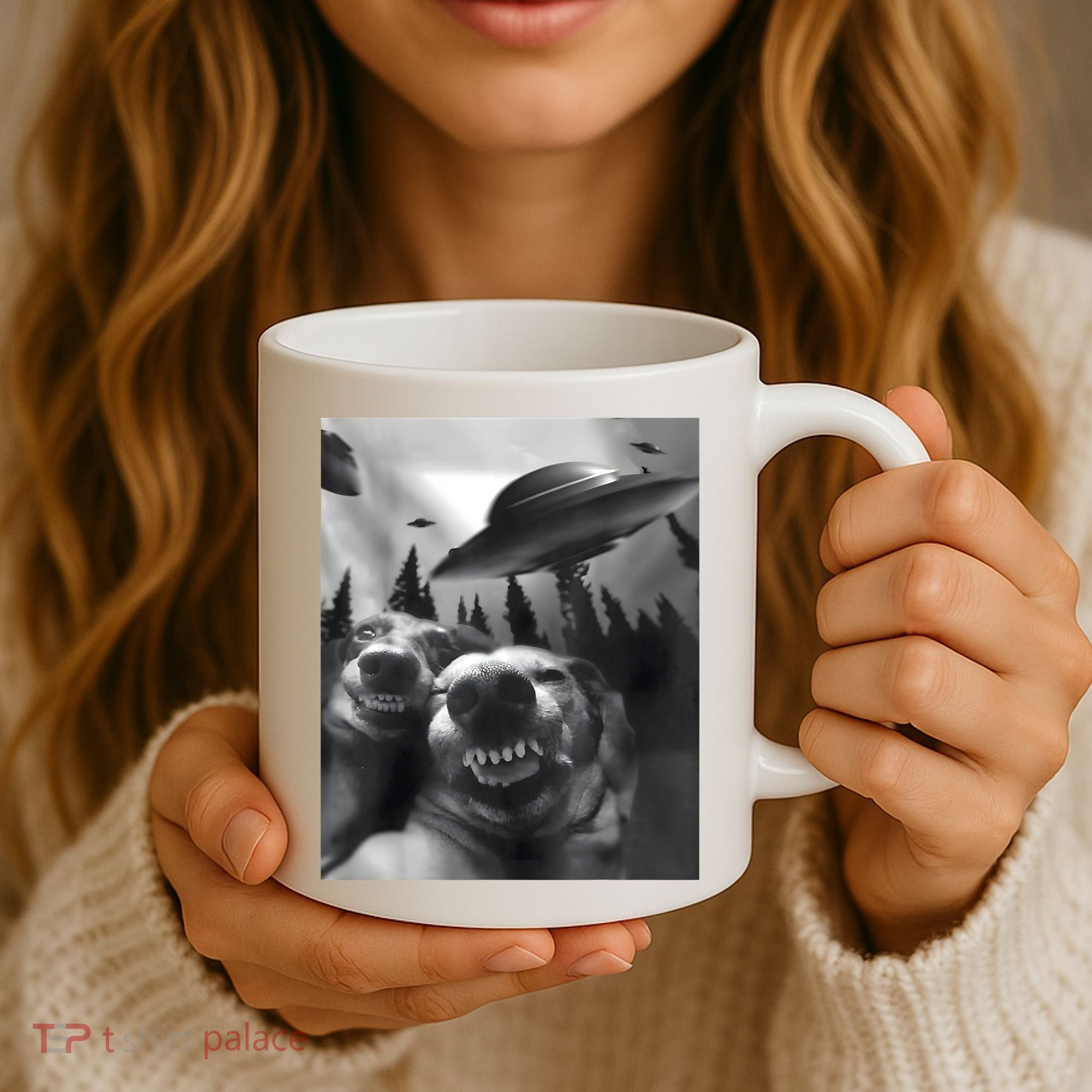 Funny Dogs Selfie With UFOs Coffee Mug