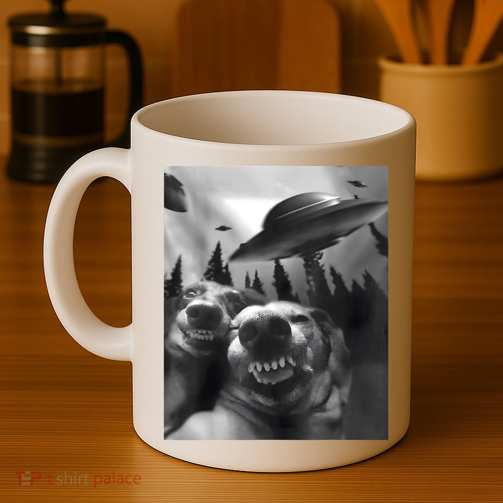Funny Dogs Selfie With UFOs Coffee Mug
