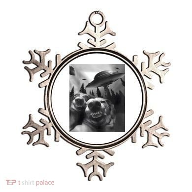 Funny Dogs Selfie With UFOs Ornament