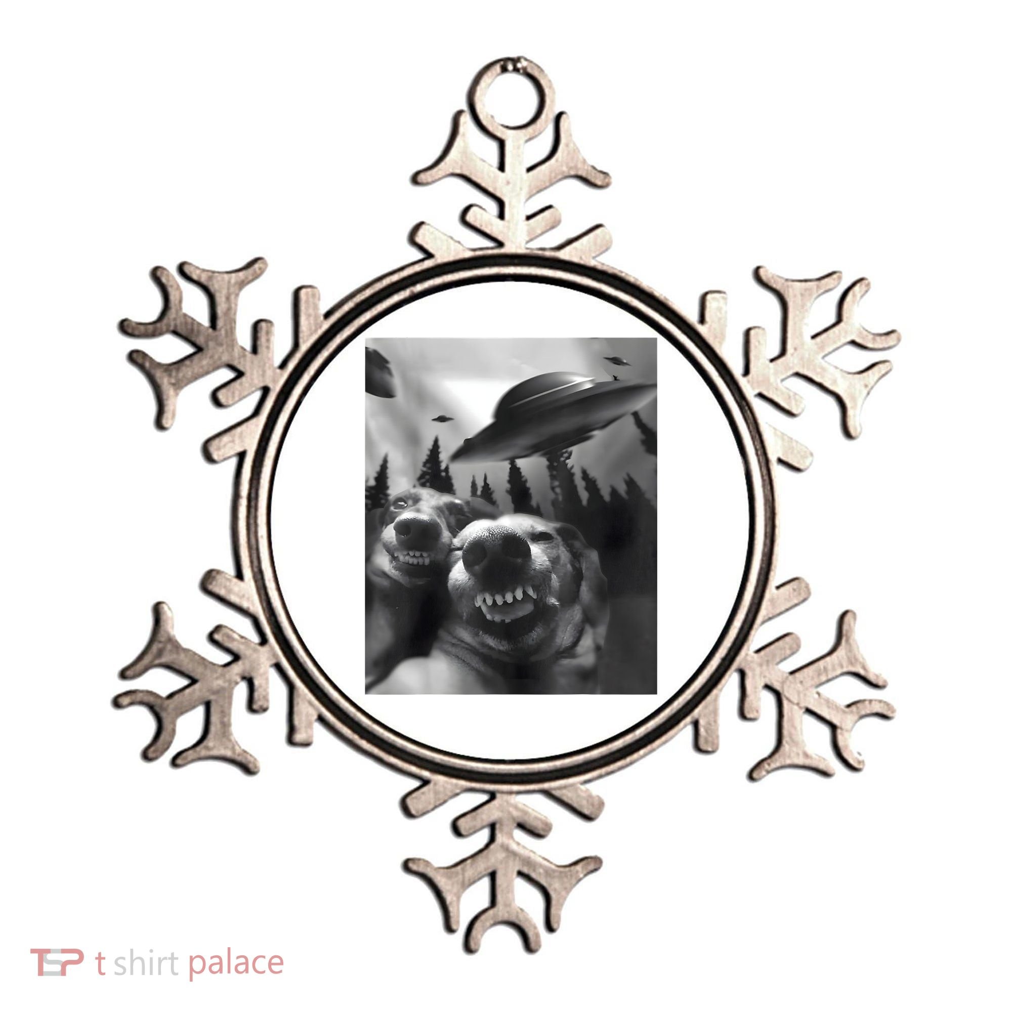 Funny Dogs Selfie With UFOs Ornament