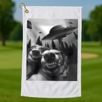 Funny Dogs Selfie With UFOs Golf Towel thumb 1