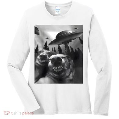 Funny Dogs Selfie With UFOs Women's Long Sleeve Shirt
