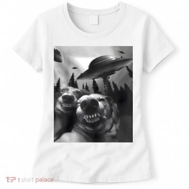 Funny Dogs Selfie With UFOs Women's T-Shirt