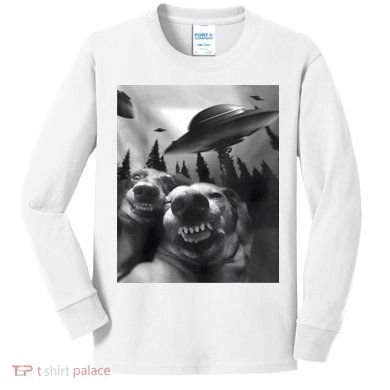 Funny Dogs Selfie With UFOs Kids Long Sleeve Shirt