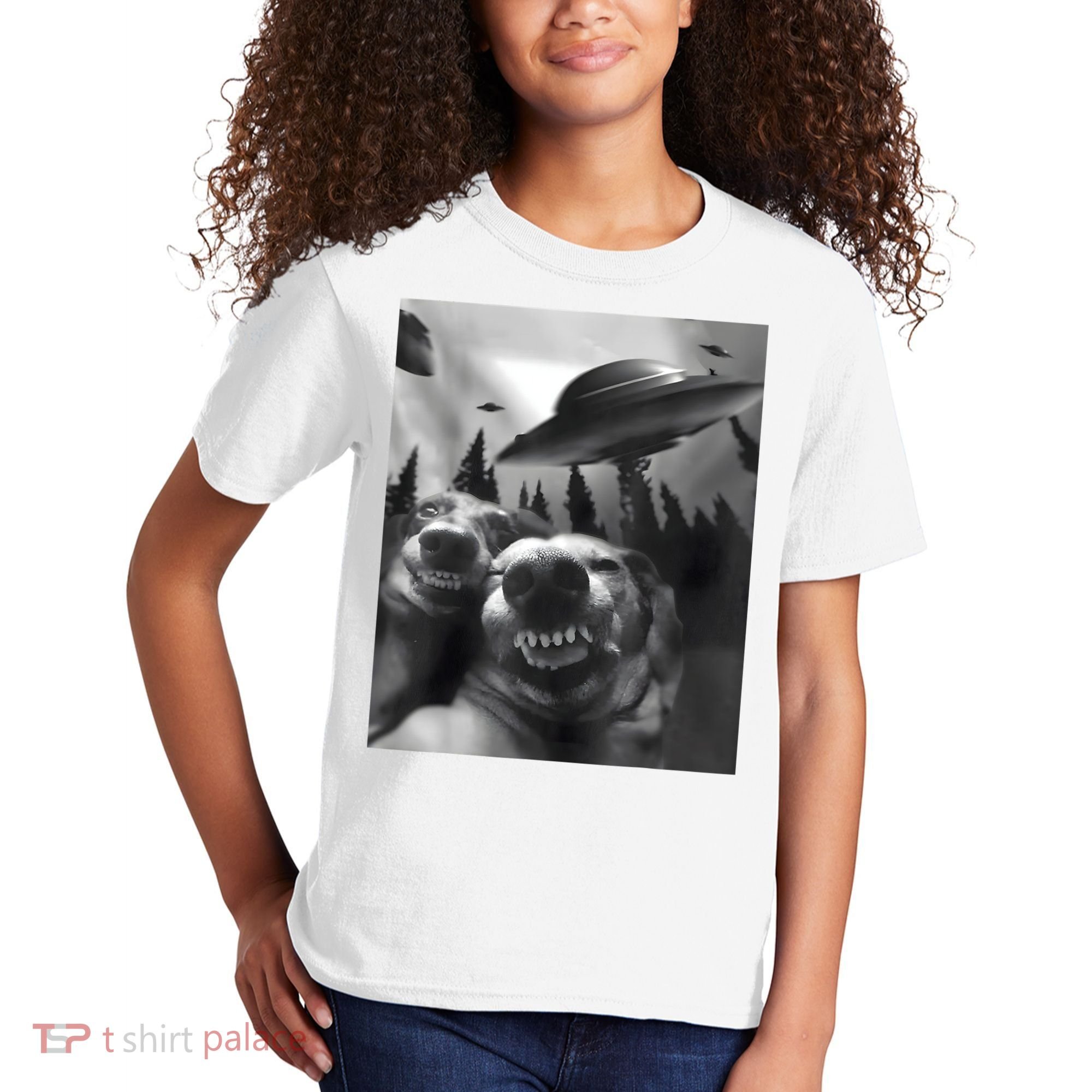 Funny Dogs Selfie With UFOs Kids T-Shirt