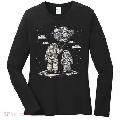 Fathers Day Space Science Astronomy Lover Dad Son Astronaut Women's Long Sleeve Shirt