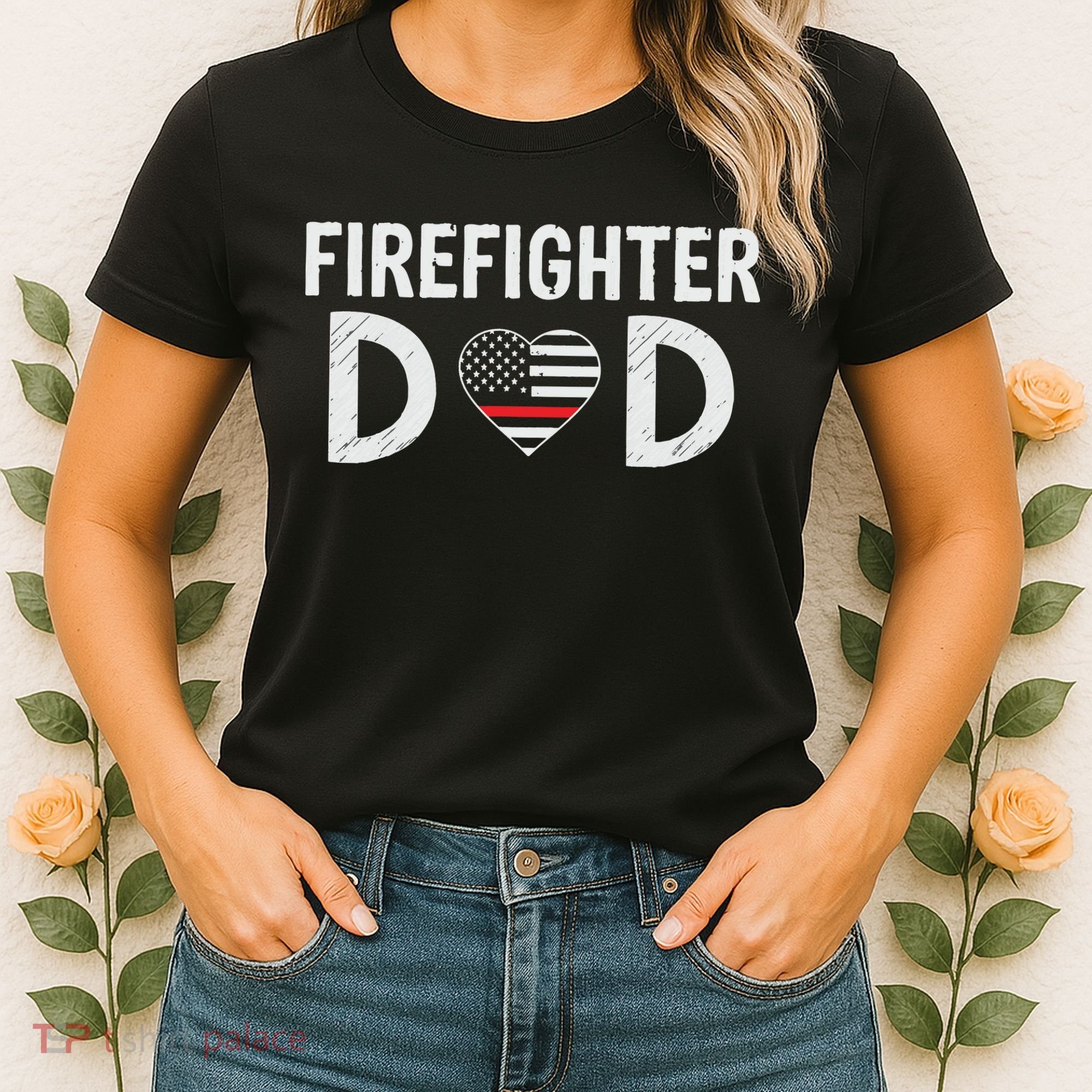 Firefighter Dad Support The Thin Red Line USA Flag Women's T-Shirt