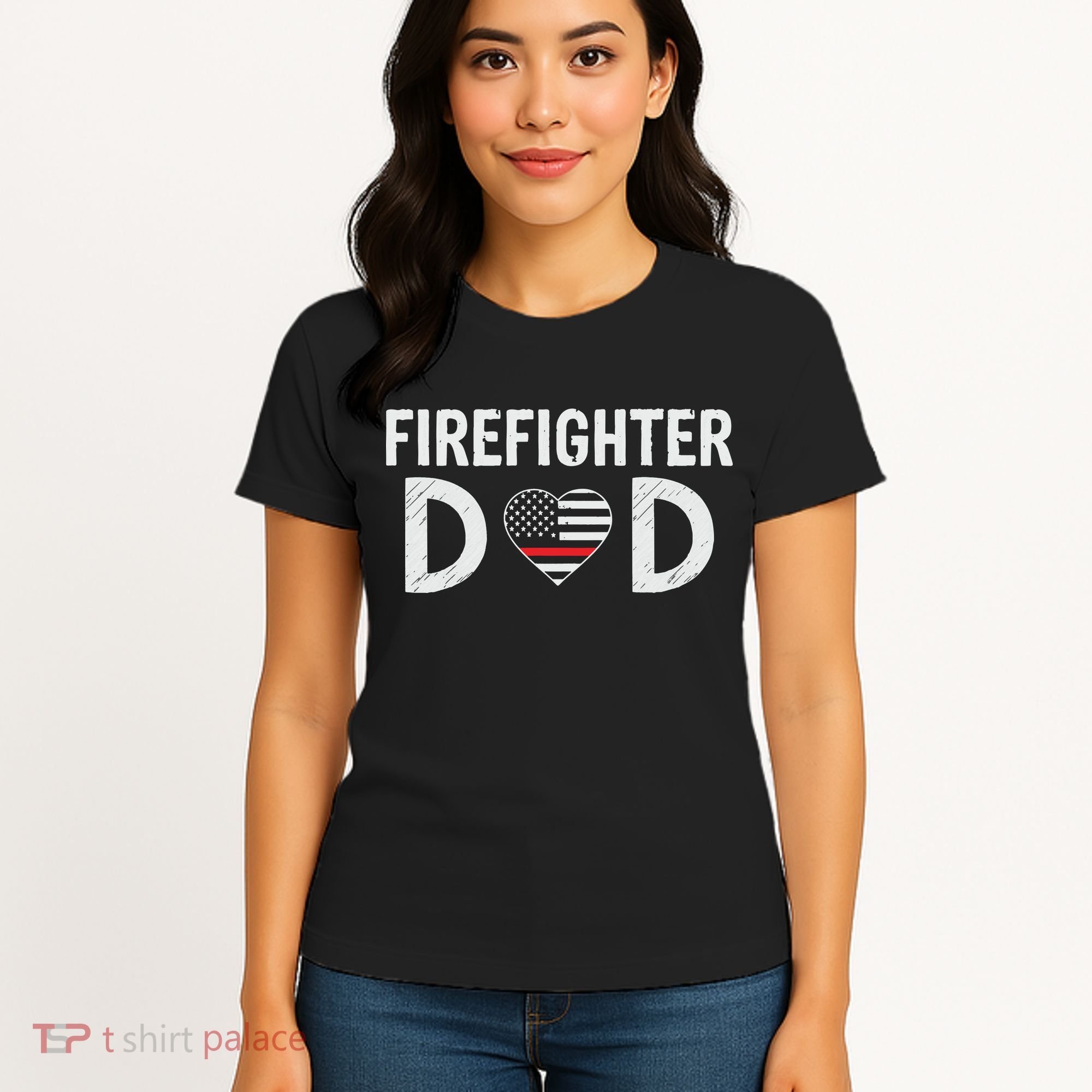 Firefighter Dad Support The Thin Red Line USA Flag Women's T-Shirt