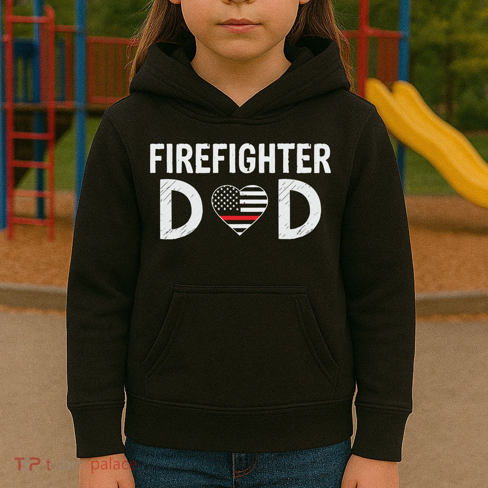 Firefighter Dad Support The Thin Red Line USA Flag Kids Hoodie