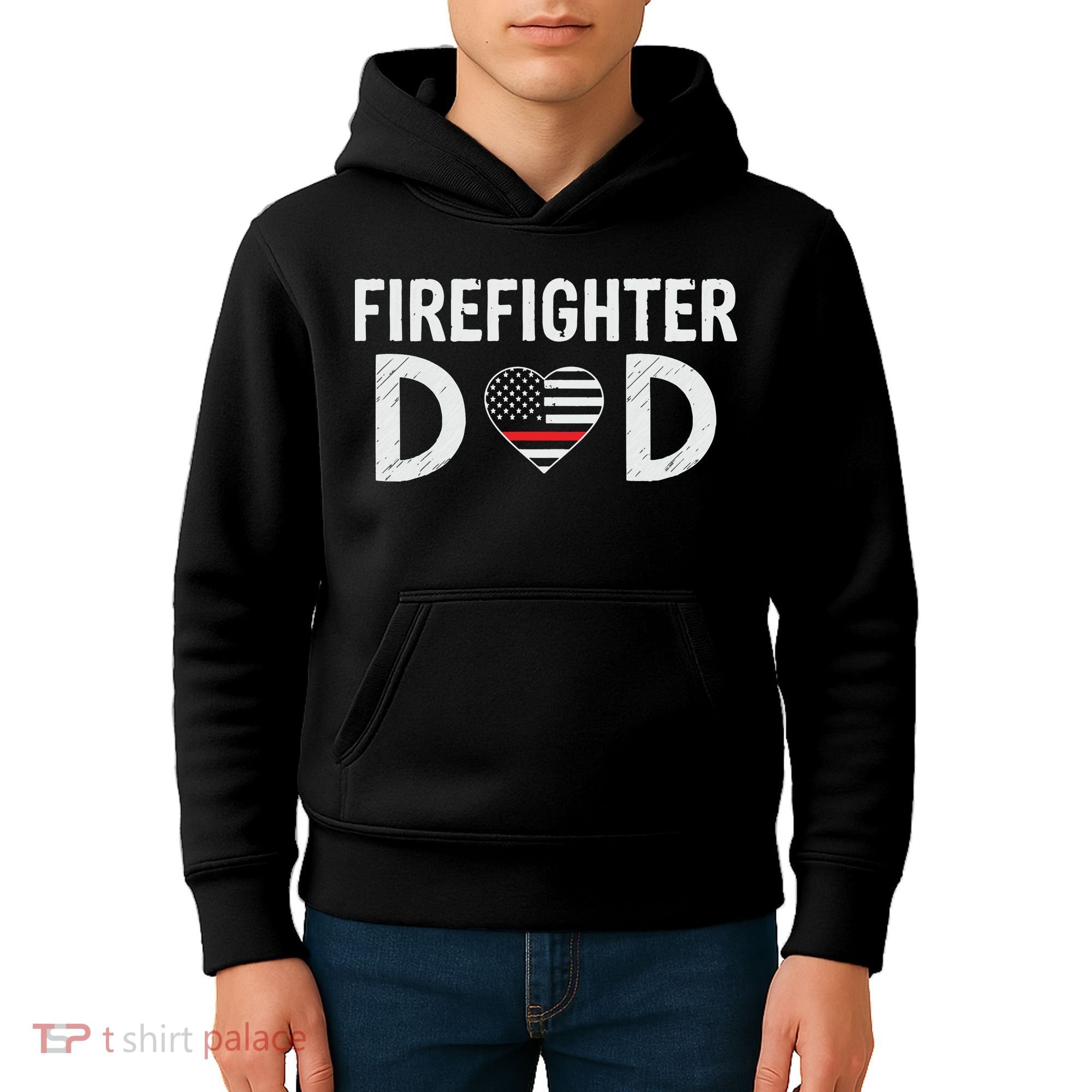 Firefighter Dad Support The Thin Red Line USA Flag Kids Hoodie