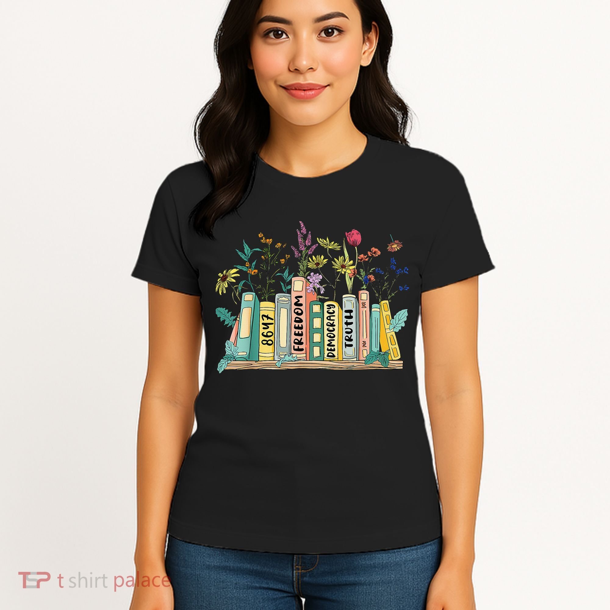 Freedom Democracy  Truth 8647 Retro Book Flower Gift Women's T-Shirt