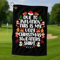 Funny Due To Inflation Ugly Christmas Sweaters Golf Towel thumb 1