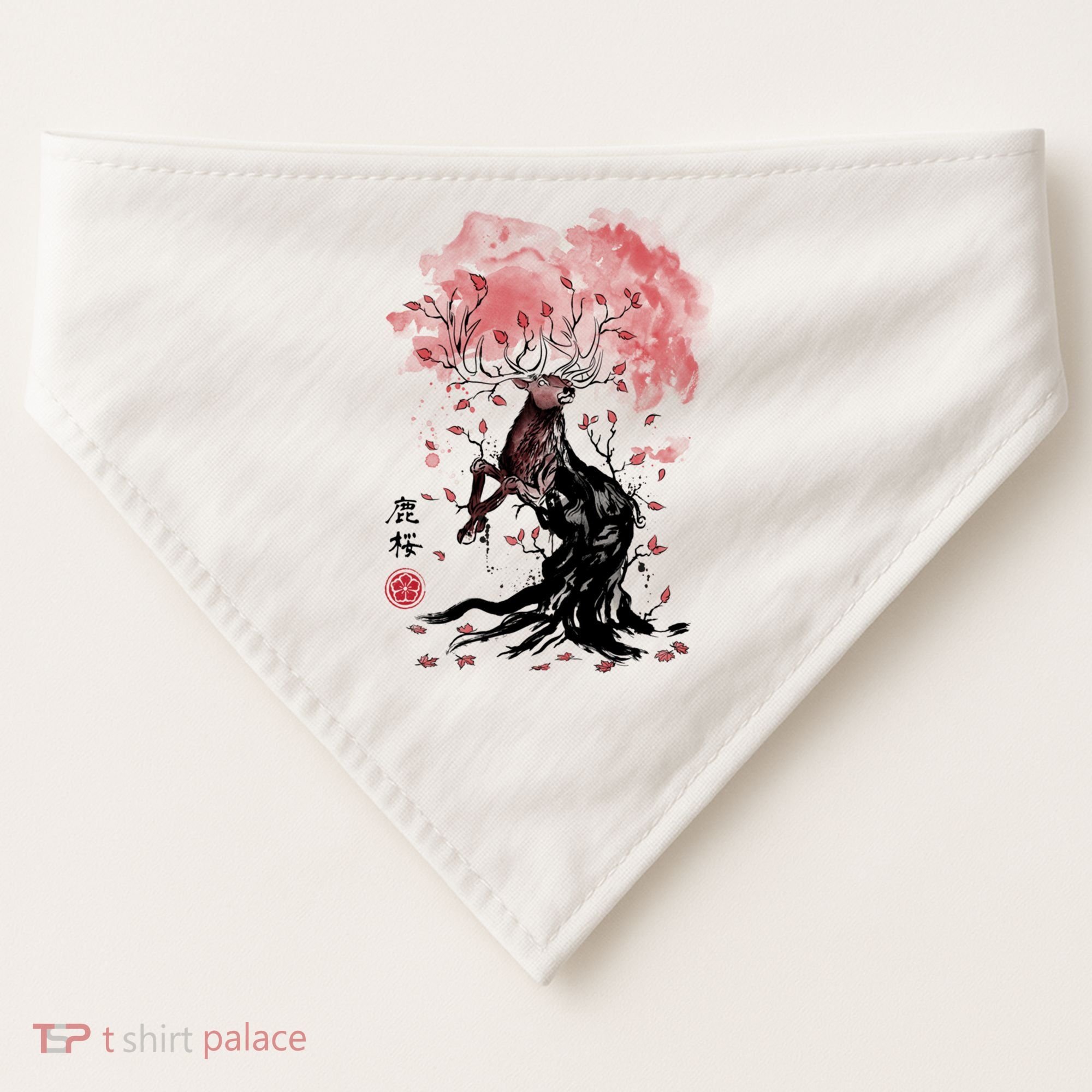 Fantasy Deer Tree Japanese Style Art Picture Painting USA-Made Doggie Bandana