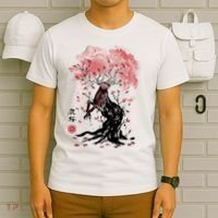 Fantasy Deer Tree Japanese Style Art Picture Painting T-Shirt thumb 6