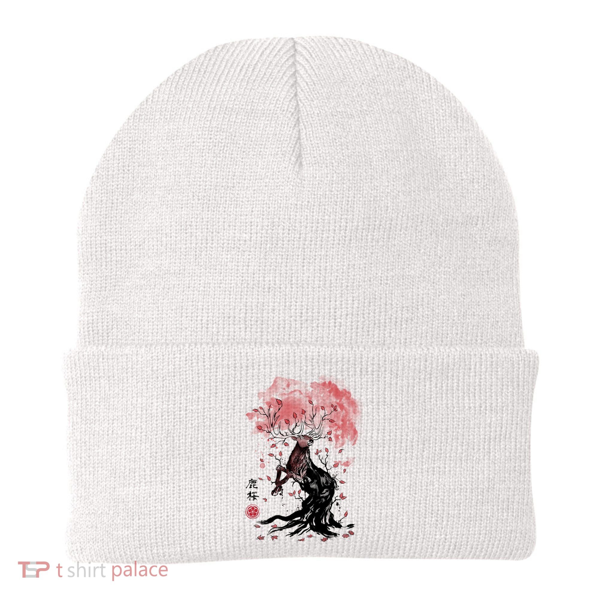 Fantasy Deer Tree Japanese Style Art Picture Painting Beanie