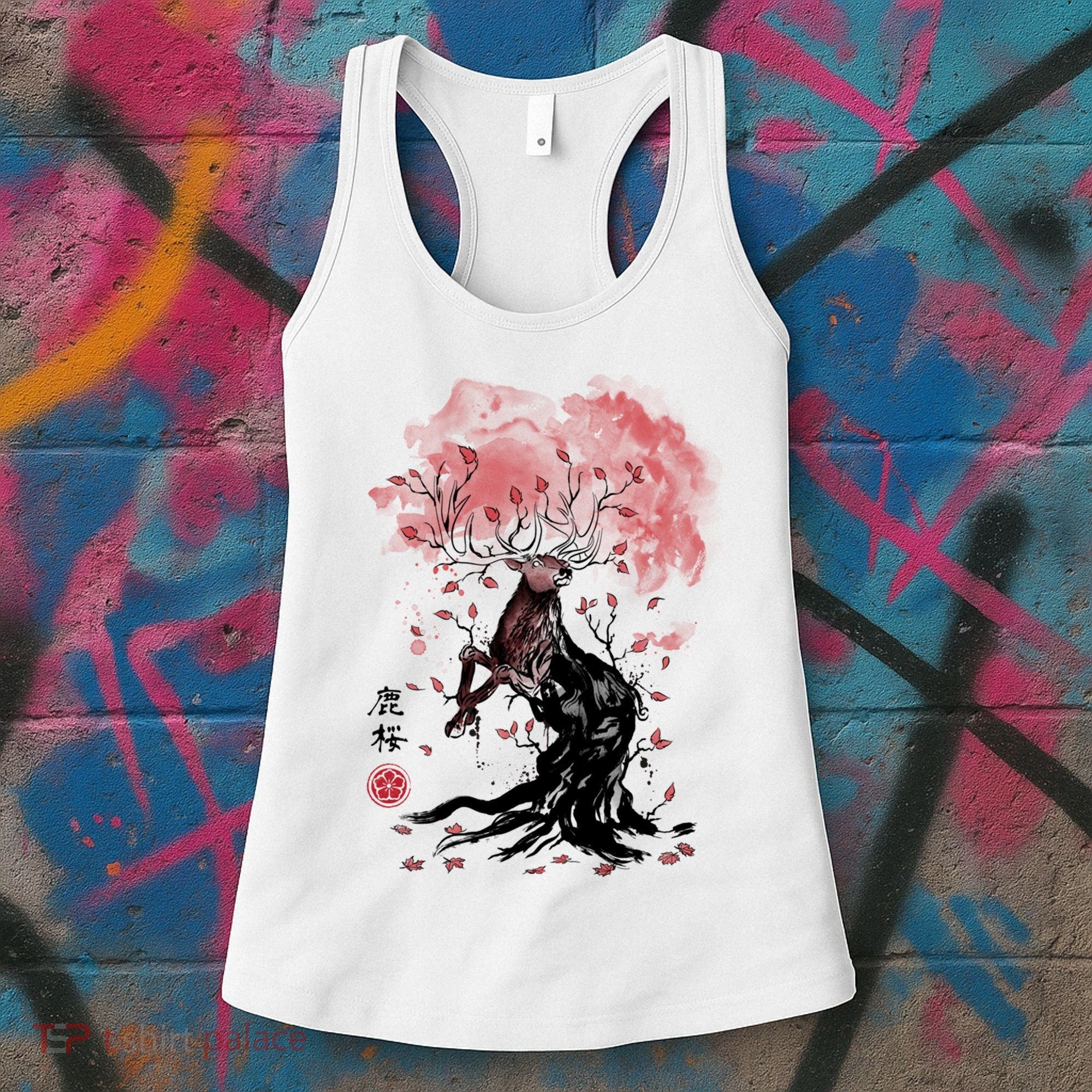Fantasy Deer Tree Japanese Style Art Picture Painting Women's Tank Top
