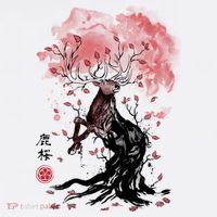 Fantasy Deer Tree Japanese Style Art Picture Painting Hat thumb 2