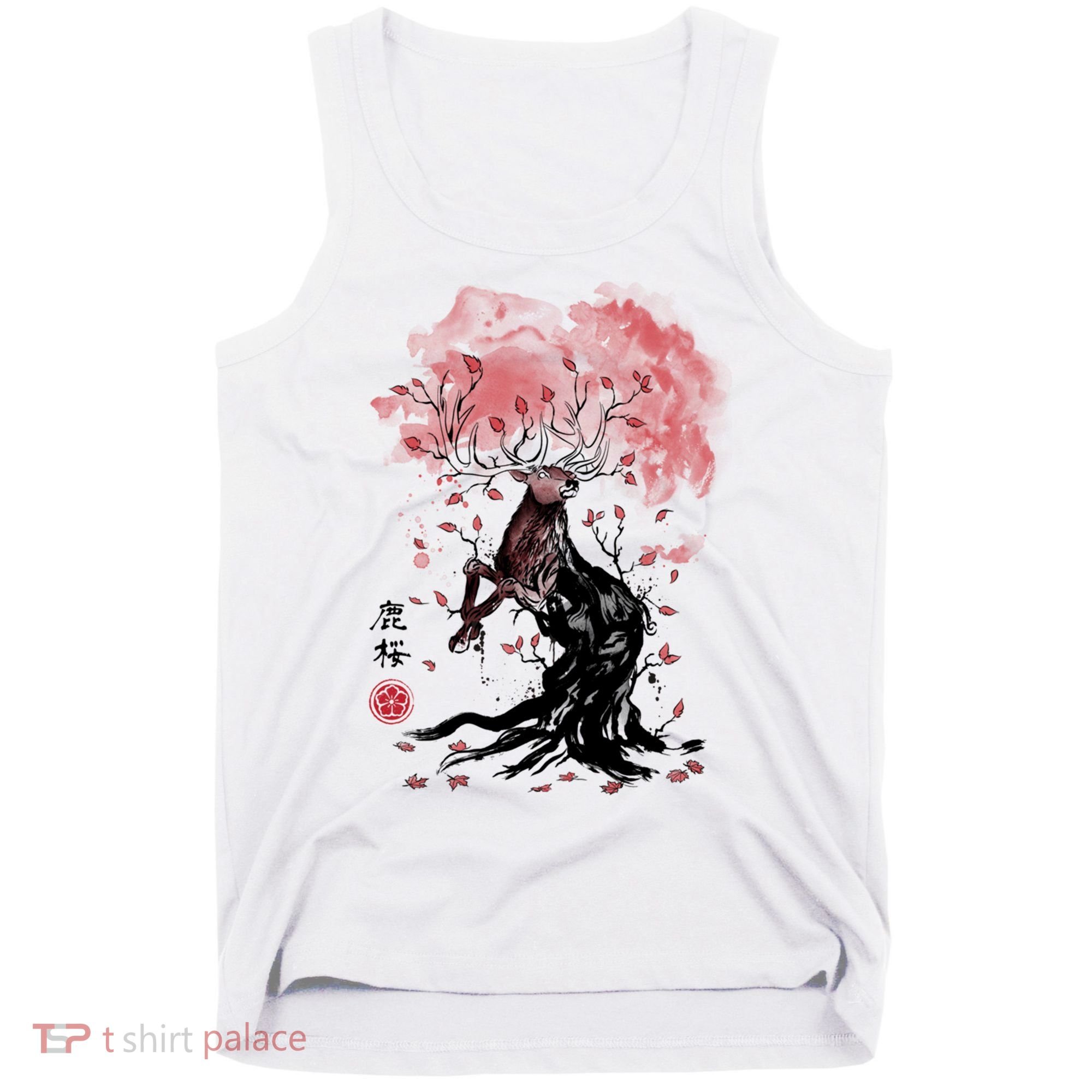 Fantasy Deer Tree Japanese Style Art Picture Painting Tank Top