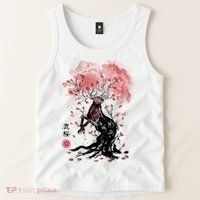 Fantasy Deer Tree Japanese Style Art Picture Painting Tank Top thumb 2