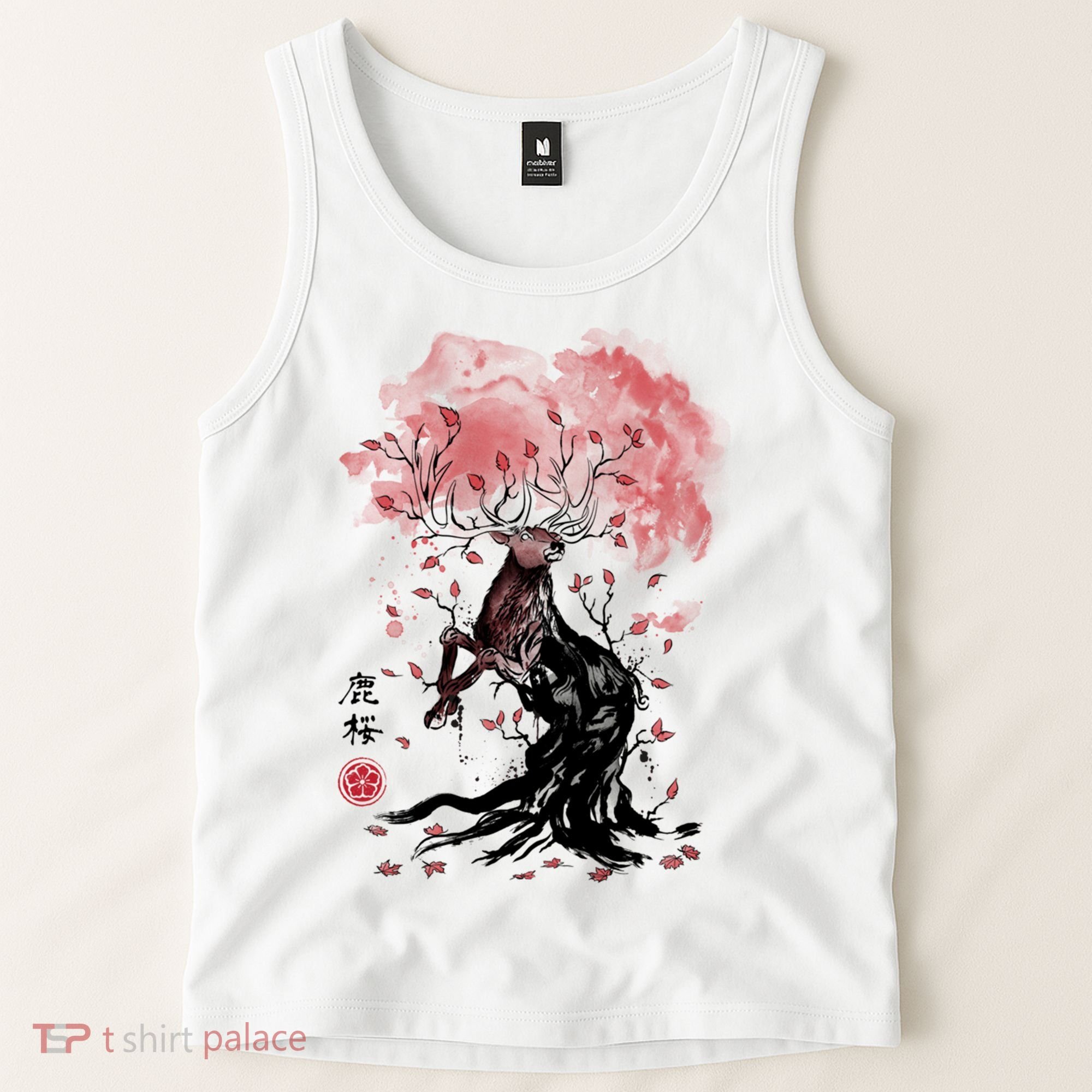 Fantasy Deer Tree Japanese Style Art Picture Painting Tank Top