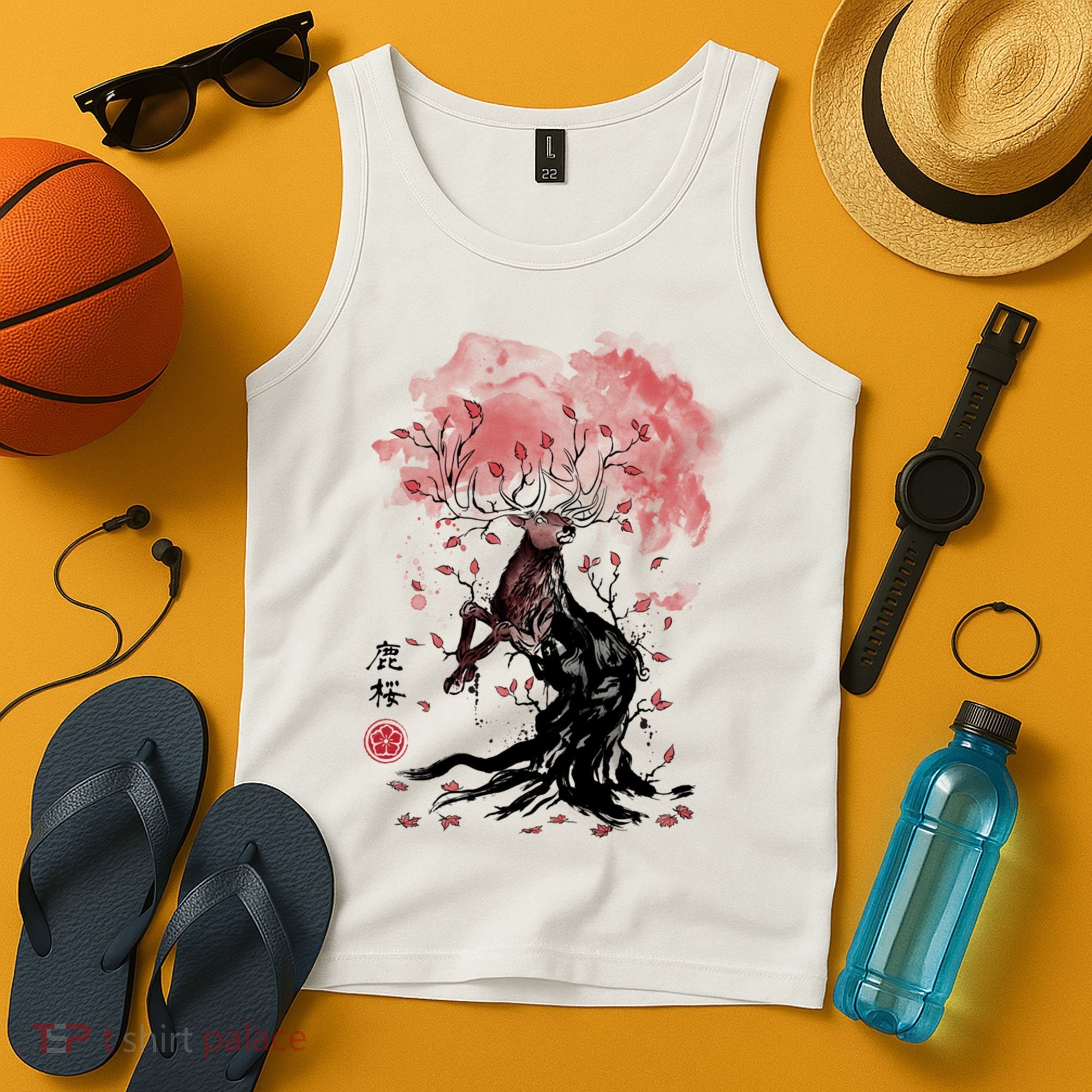 Fantasy Deer Tree Japanese Style Art Picture Painting Tank Top