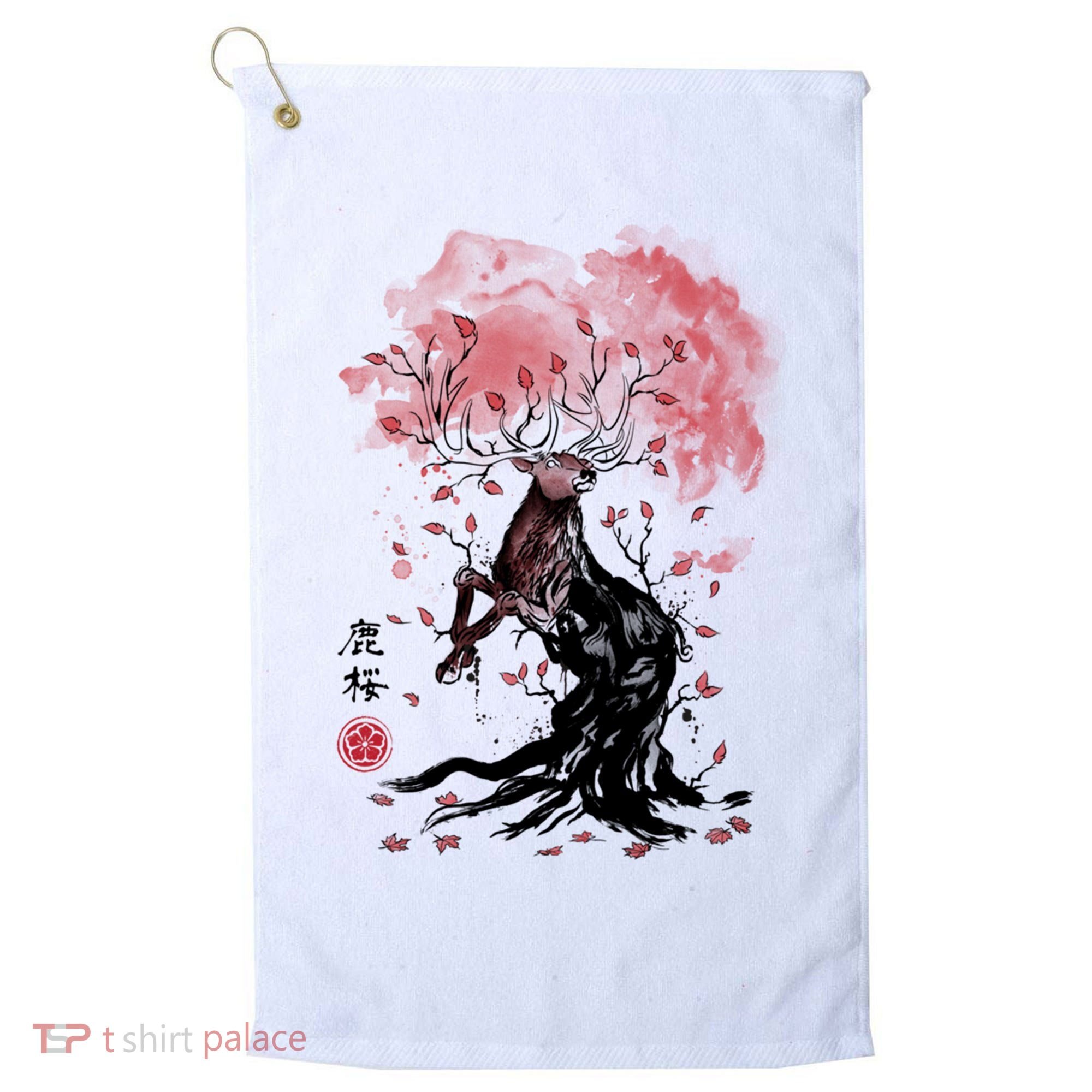 Fantasy Deer Tree Japanese Style Art Picture Painting Golf Towel