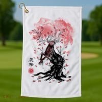 Fantasy Deer Tree Japanese Style Art Picture Painting Golf Towel thumb 1
