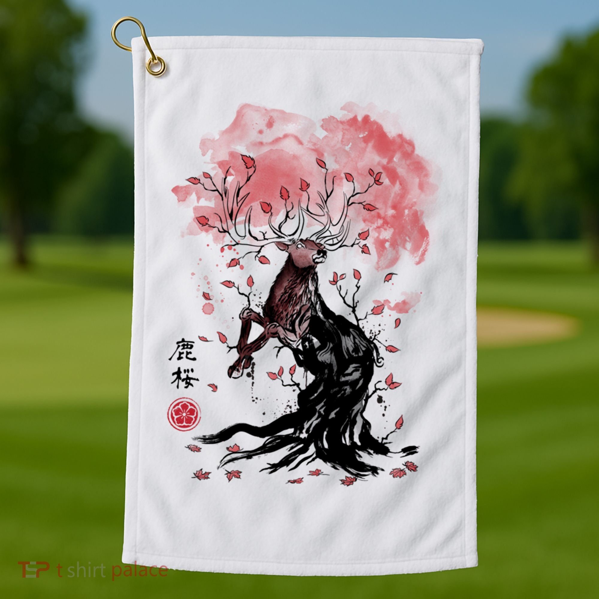 Fantasy Deer Tree Japanese Style Art Picture Painting Golf Towel