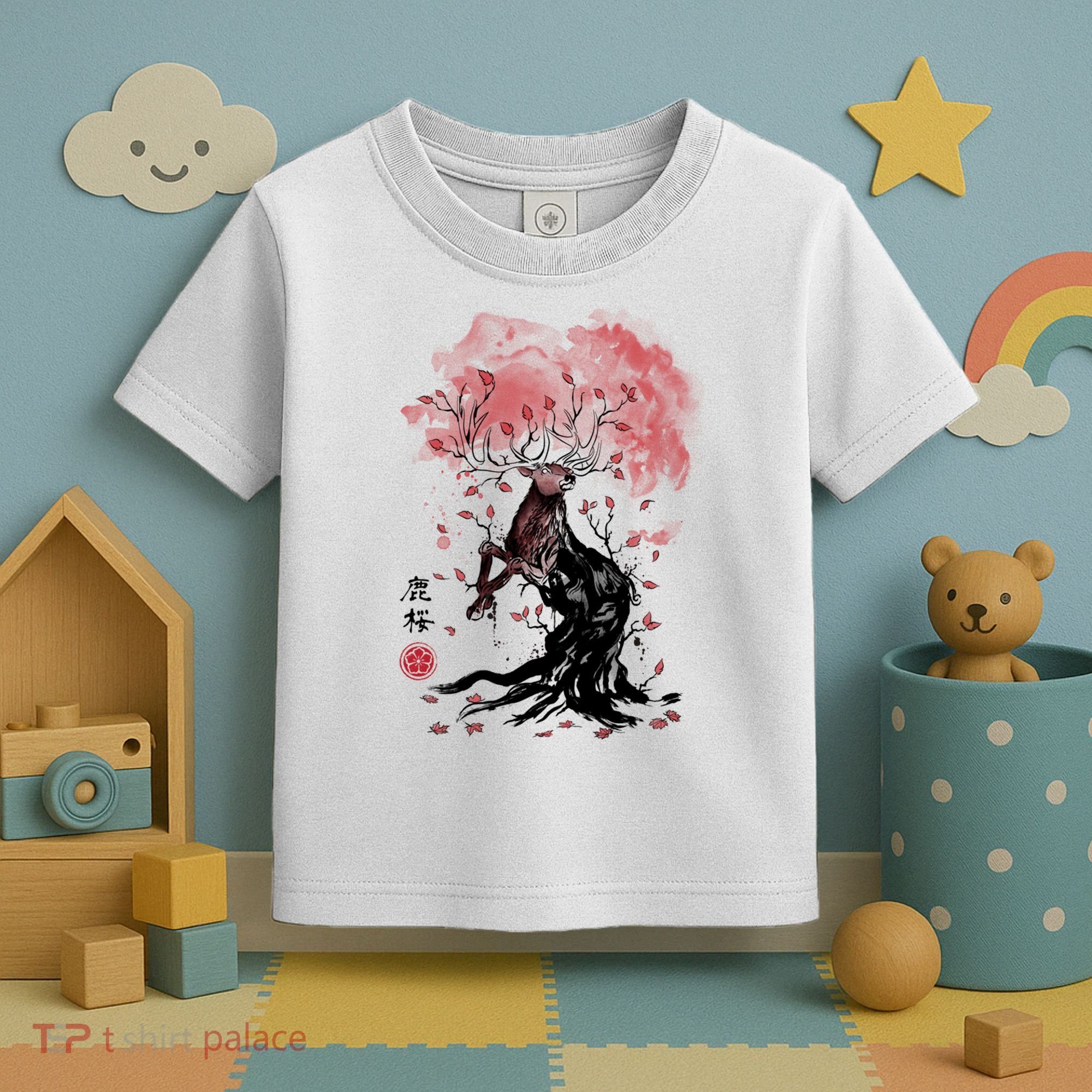 Fantasy Deer Tree Japanese Style Art Picture Painting Toddler T-Shirt