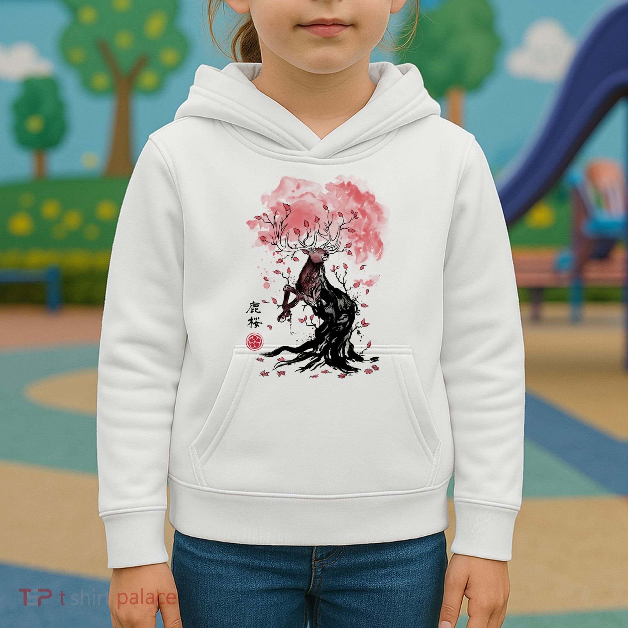 Fantasy Deer Tree Japanese Style Art Picture Painting Kids Hoodie