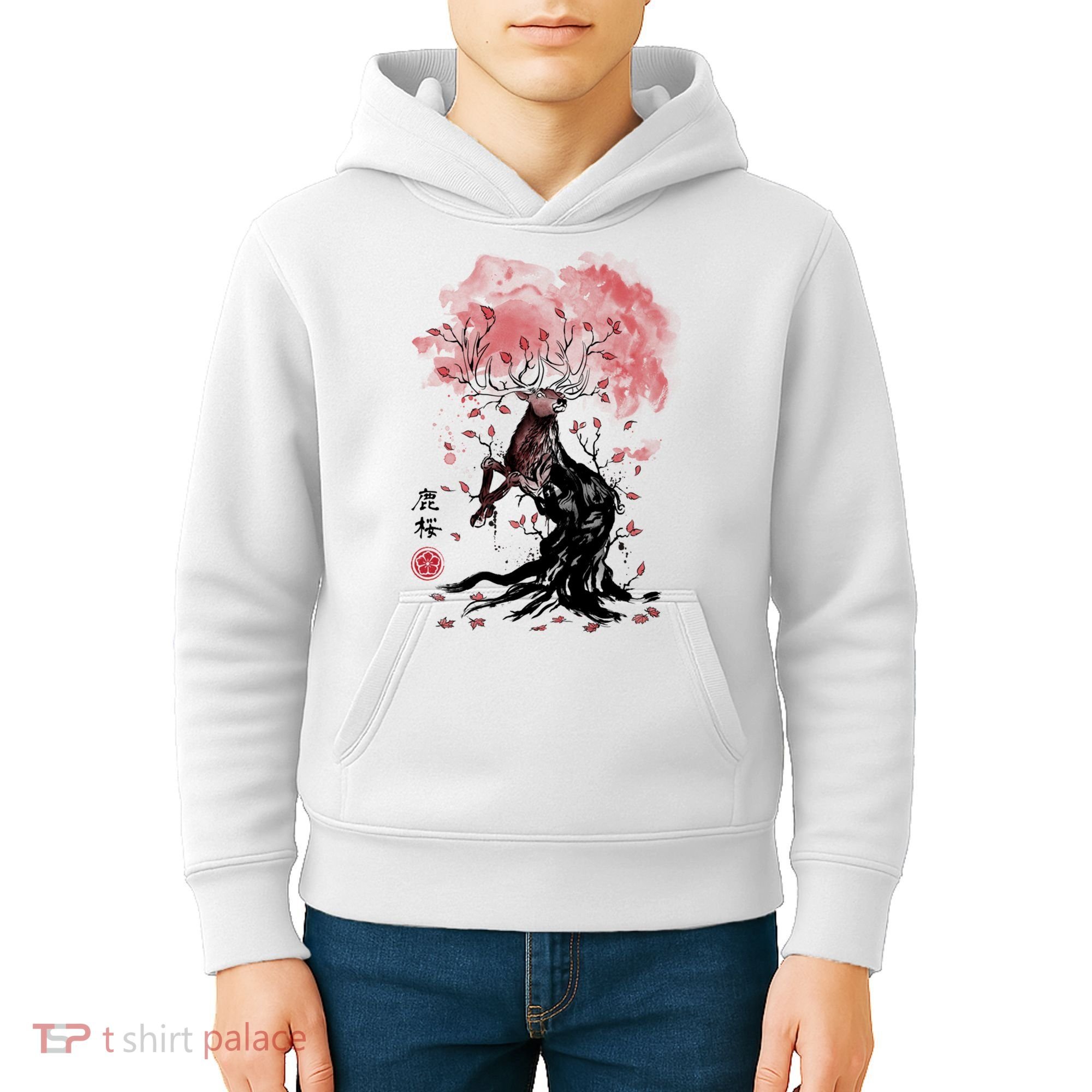 Fantasy Deer Tree Japanese Style Art Picture Painting Kids Hoodie