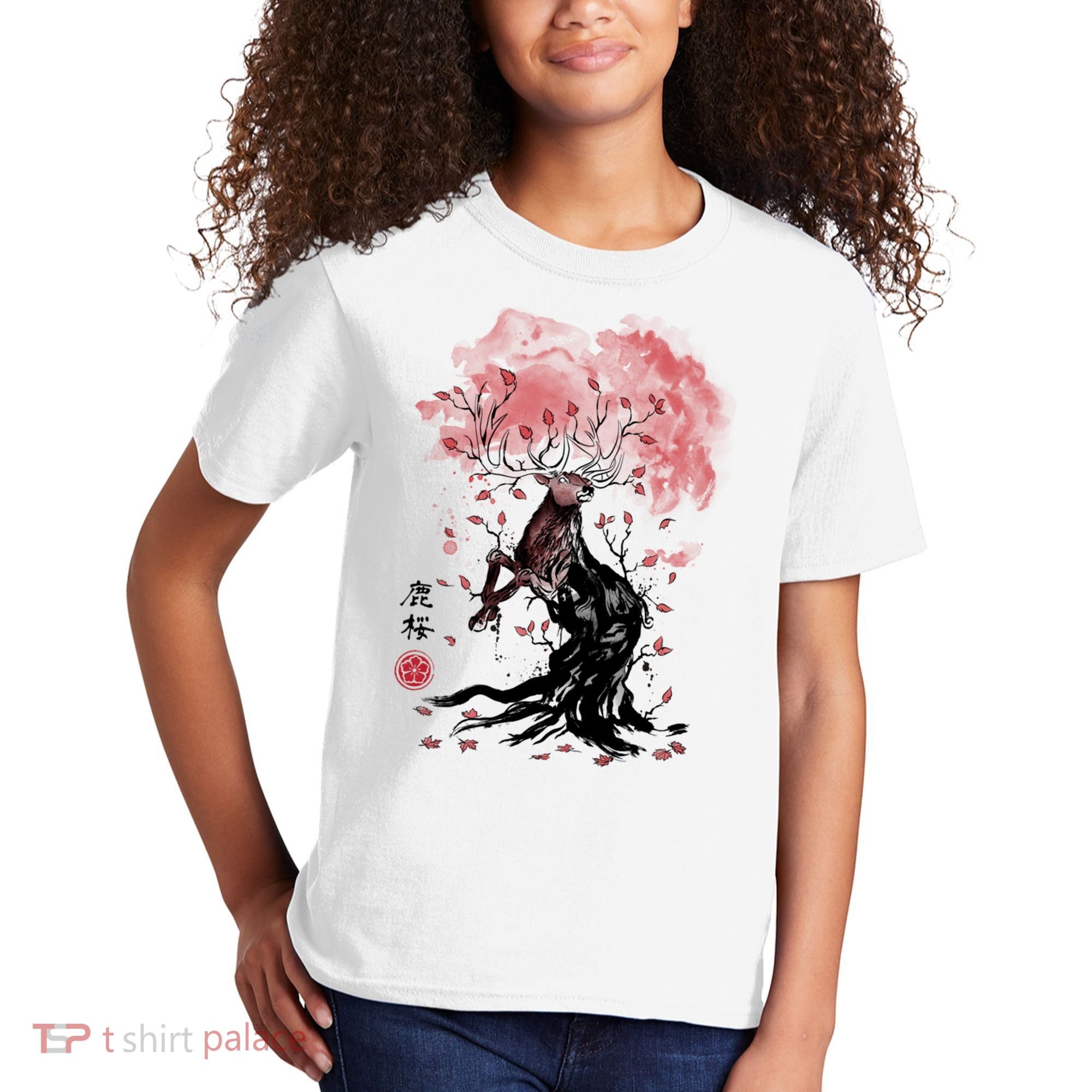 Fantasy Deer Tree Japanese Style Art Picture Painting Kids T-Shirt